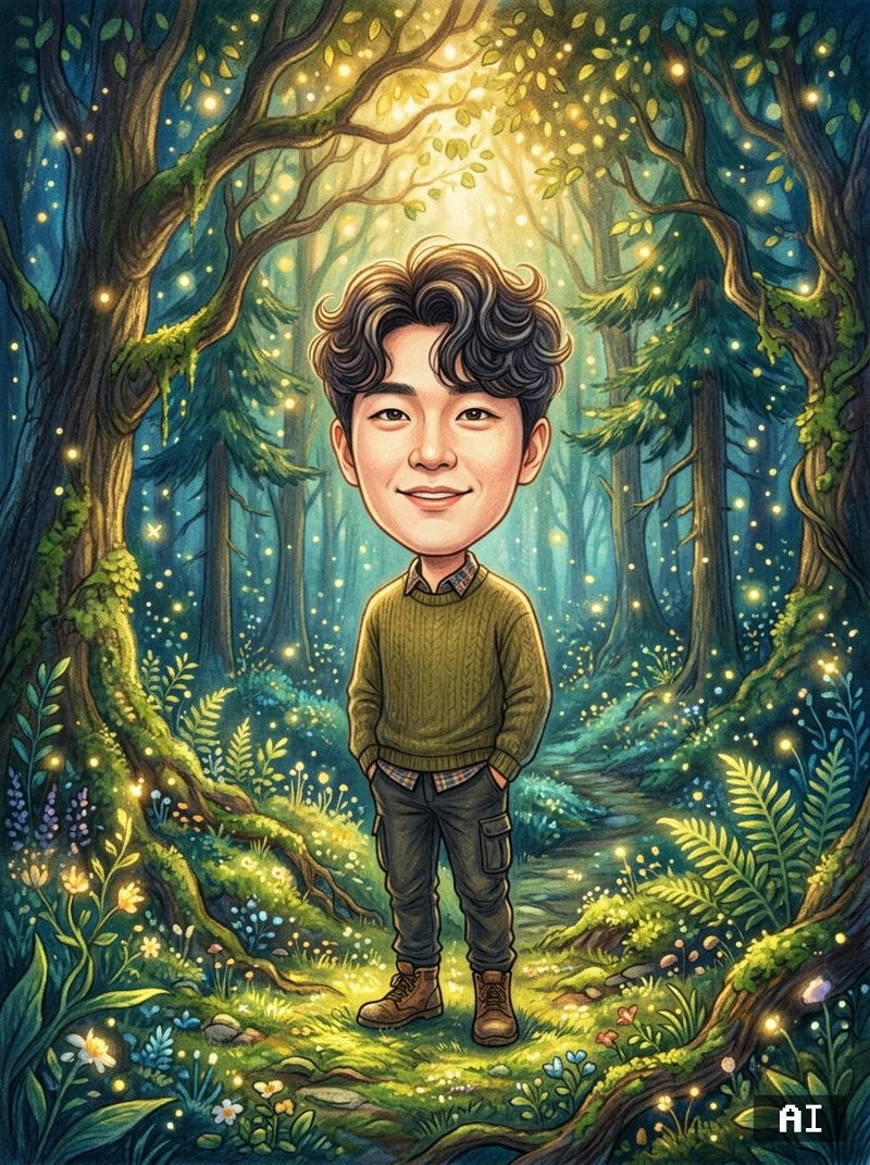 마법의 숲 (큰머리) 스타일로 바꾼 AI 사진 예시