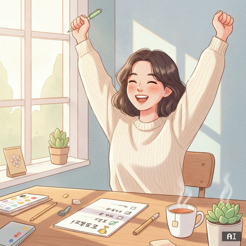 작은 성취 축하하기 스타일로 바꾼 AI 사진 예시