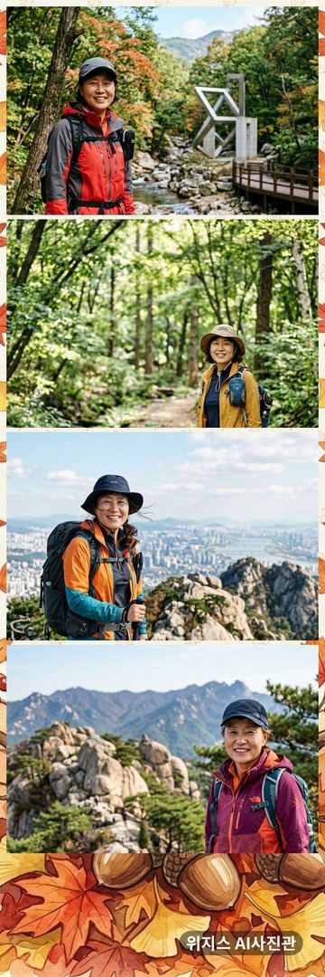 «따뜻한 가을» 테두리에 가상 인물 사진 4장을 넣은 AI 네컷 견본 (큰 사진 네컷)