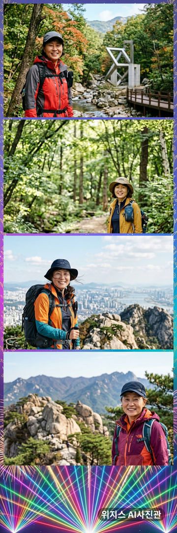 «불꽃 레이저» 테두리에 가상 인물 사진 4장을 넣은 AI 네컷 견본 (큰 사진 네컷)