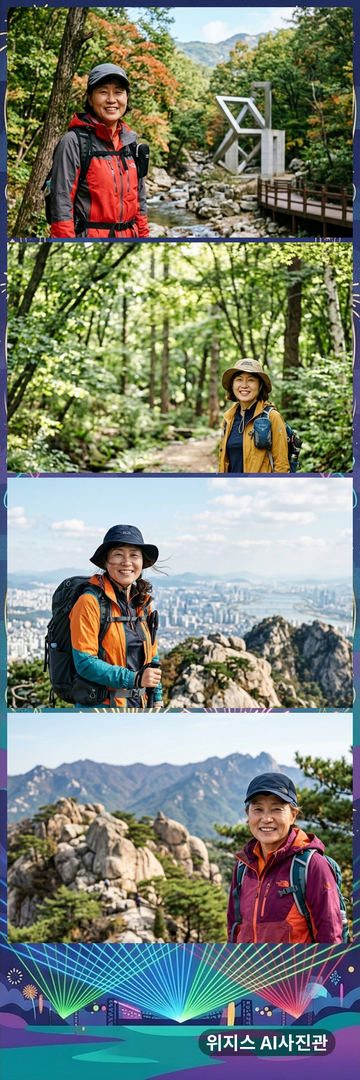 «금빛 불꽃놀이» 테두리에 가상 인물 사진 4장을 넣은 AI 네컷 견본 (큰 사진 네컷)