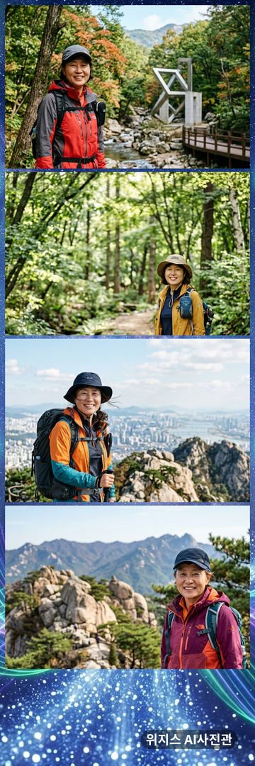 «은하수 레이저» 테두리에 가상 인물 사진 4장을 넣은 AI 네컷 견본 (큰 사진 네컷)