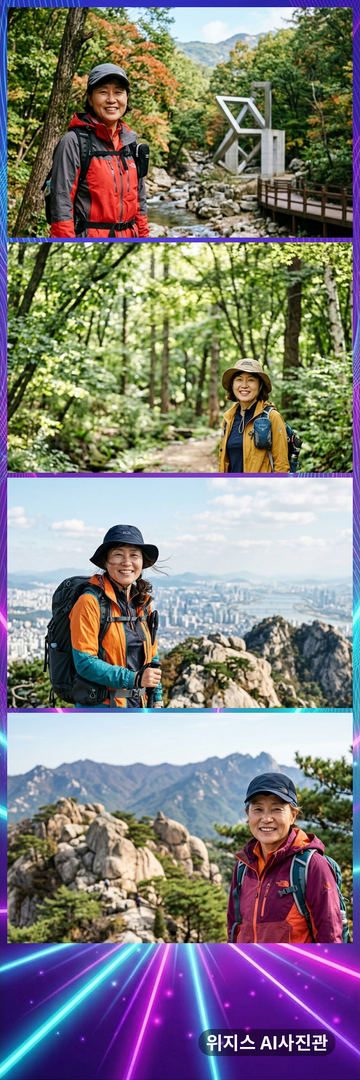 «네온 레이저» 테두리에 가상 인물 사진 4장을 넣은 AI 네컷 견본 (큰 사진 네컷)