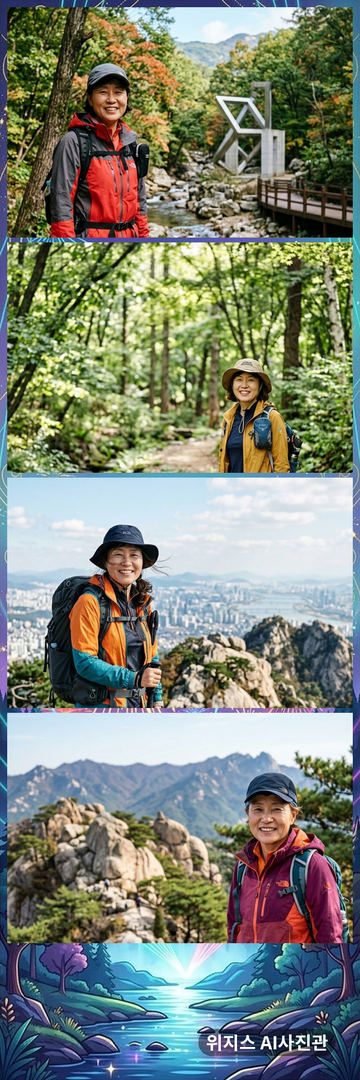 «폭포 레이저» 테두리에 가상 인물 사진 4장을 넣은 AI 네컷 견본 (큰 사진 네컷)