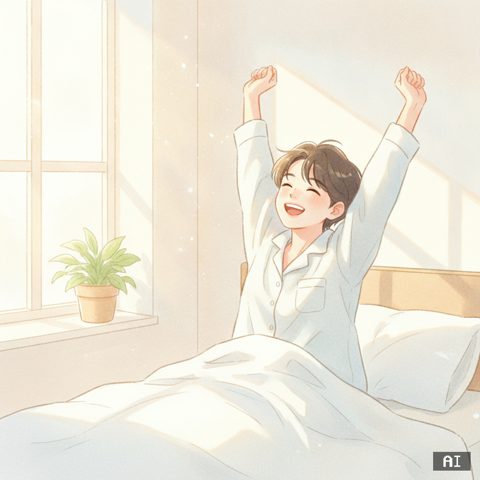 푹 자고 일어난 아침 AI 사진 예시